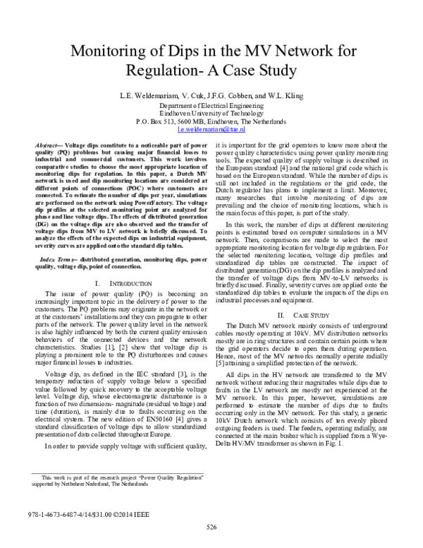 (PDF) Monitoring of dips in the MV network for regulation- A case study