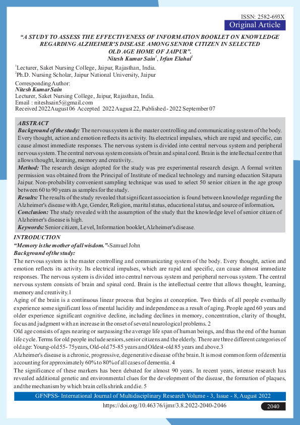 (PDF) “A Study to Assess the Effectiveness of Information Booklet on ...