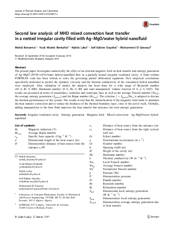 (PDF) Second law analysis of MHD mixed convection heat transfer in a ...