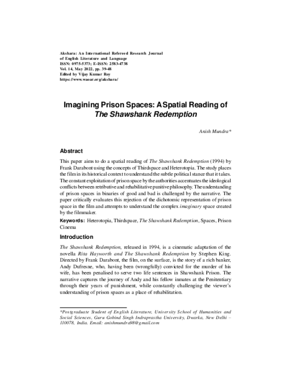 (PDF) Imagining Prison Spaces: A Spatial Reading of The Shawshank ...