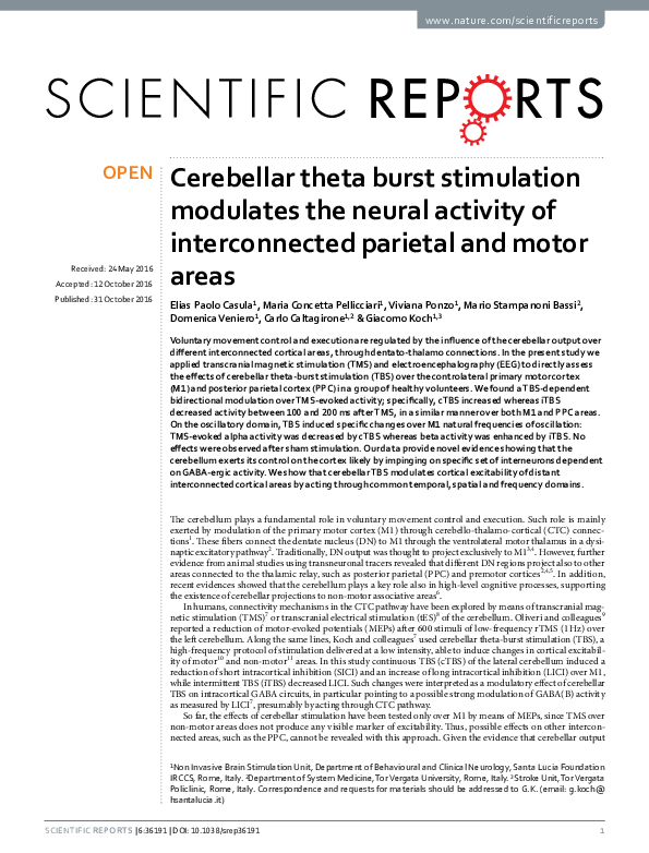 (PDF) Cerebellar theta burst stimulation modulates the neural activity ...