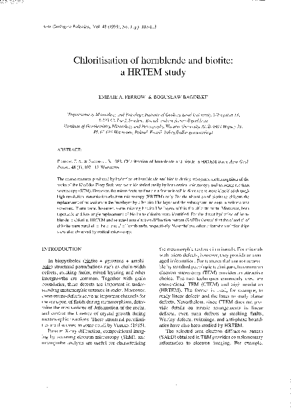 (PDF) Chloritisation of hornblende and biotite: a HRTEM study