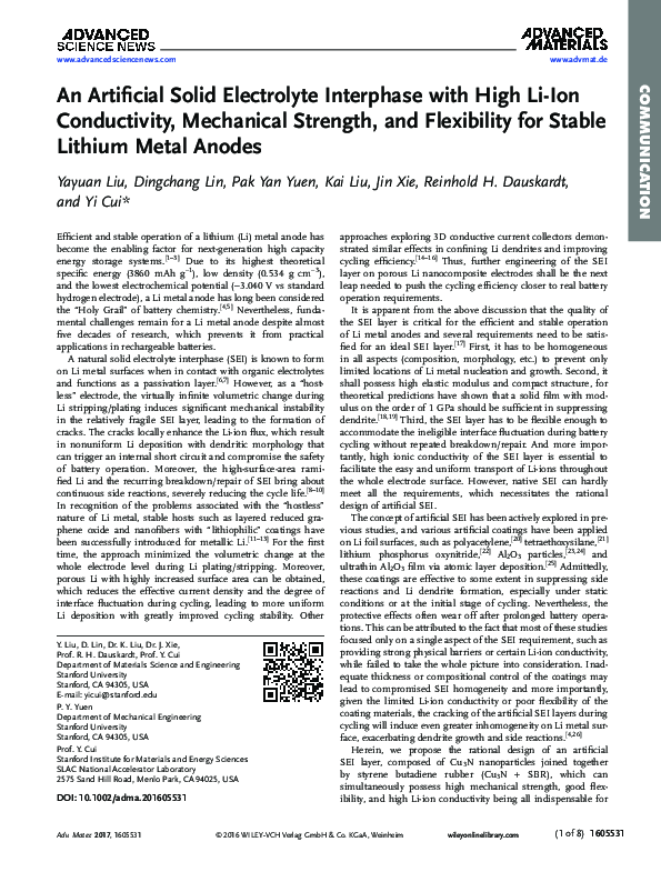 (PDF) An Artificial Solid Electrolyte Interphase with High Li-Ion ...