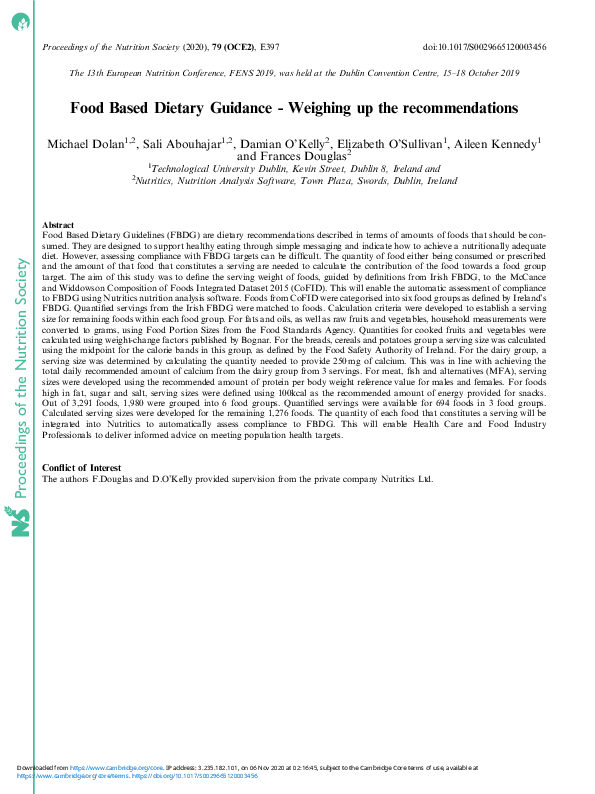 (PDF) Food Based Dietary Guidance - Weighing up the recommendations