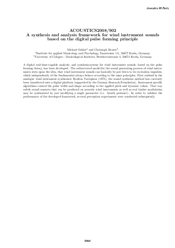 (PDF) A synthesis and analysis framework for wind instrument sounds ...