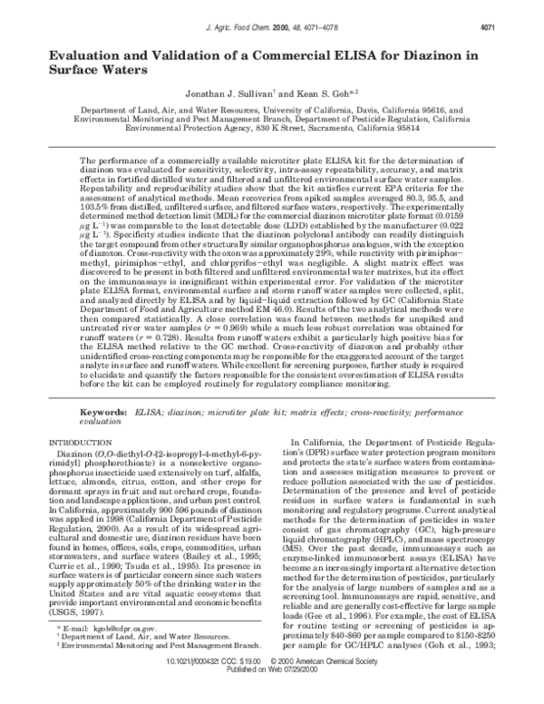 (PDF) Evaluation and Validation of a Commercial ELISA for Diazinon in ...