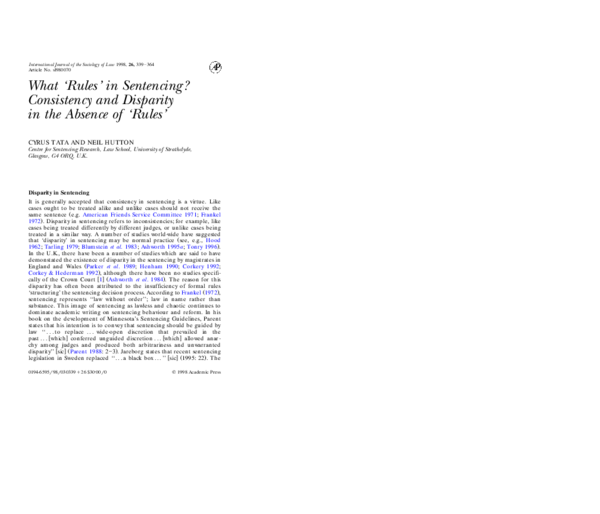 (PDF) What `Rules' in Sentencing? Consistency and Disparity in the ...