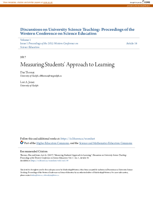 (PDF) Measuring Students’ Approach to Learning