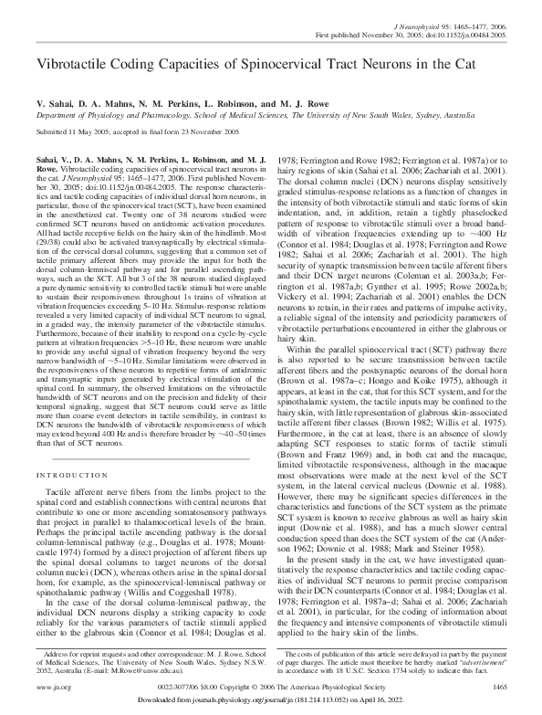 (PDF) Nuclei in the Cat Processing of Vibrotactile Inputs From Hairy ...