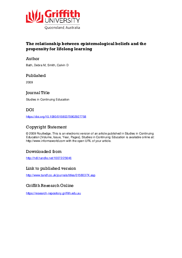 (PDF) The relationship between epistemological beliefs and the ...