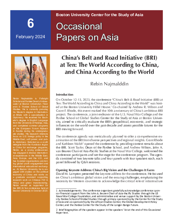 (PDF) China’s Belt and Road Initiative (BRI) at Ten: The World ...