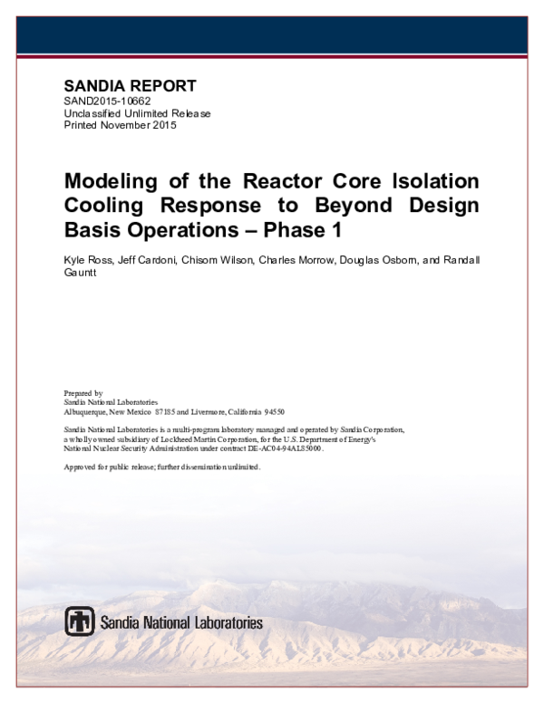 (PDF) Modeling of the Reactor Core Isolation Cooling Response to Beyond ...
