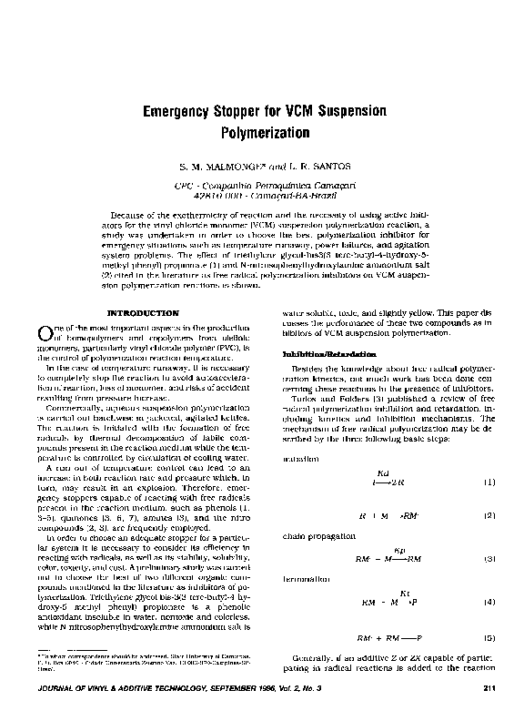 (PDF) Emergency stopper for VCM suspension polymerization
