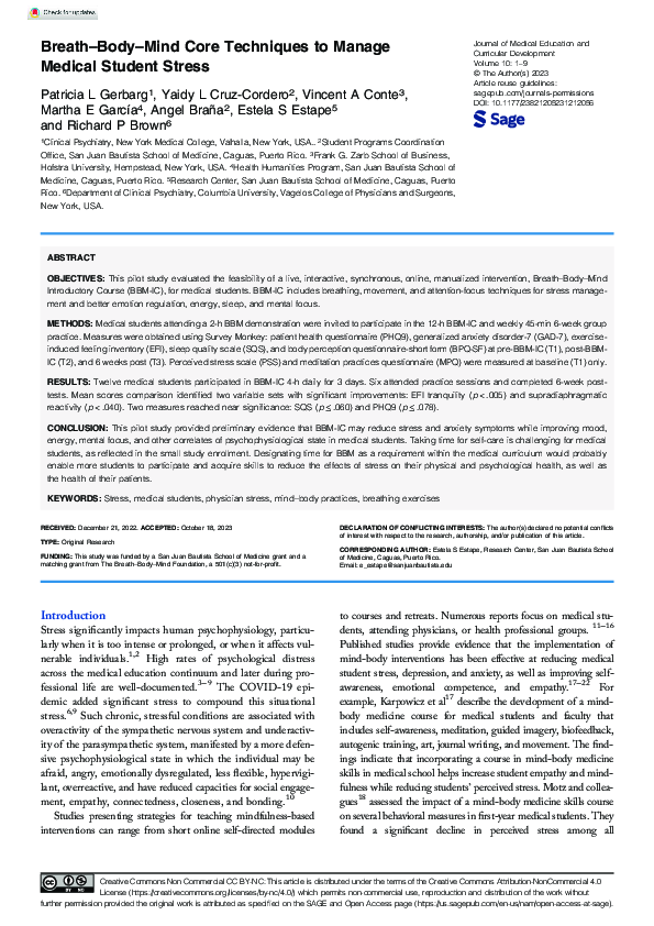 (PDF) Breath-Body-Mind Core Techniques to Manage Medical Student Stress