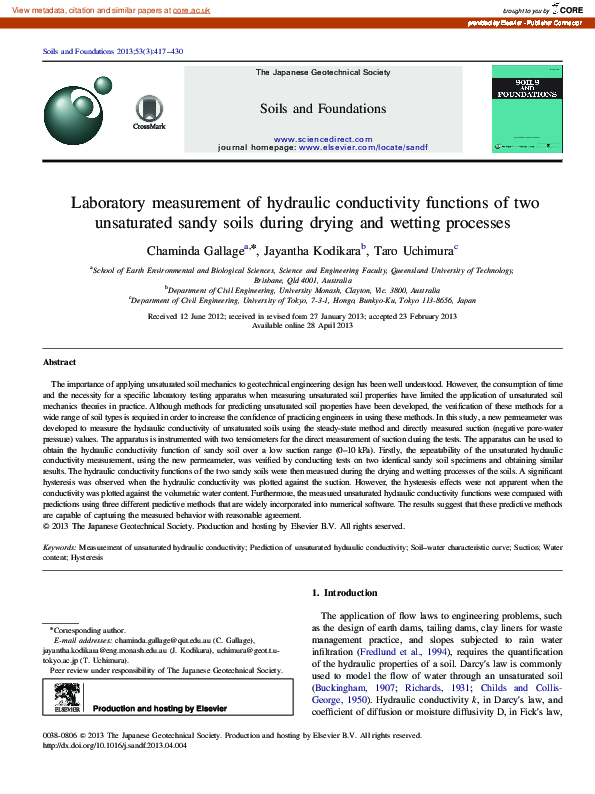 (PDF) Laboratory measurement of hydraulic conductivity functions of two ...
