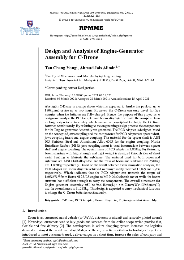 (PDF) Design and Analysis of Engine-Generator Assembly for C-Drone