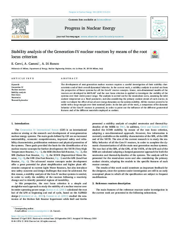 (PDF) Stability analysis of the Generation-IV nuclear reactors by means ...