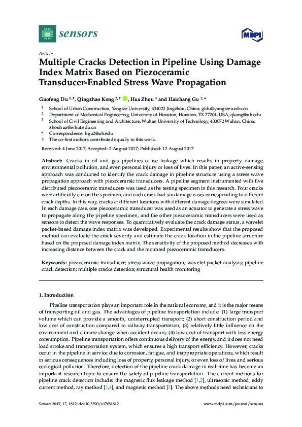 (PDF) Multiple Cracks Detection in Pipeline Using Damage Index Matrix ...