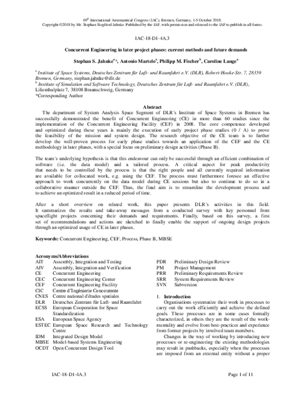 (PDF) Concurrent Engineering in later project phases: current methods ...