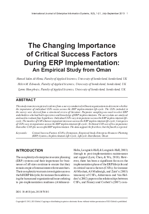 (PDF) The Changing Importance of Critical Success Factors During ERP ...