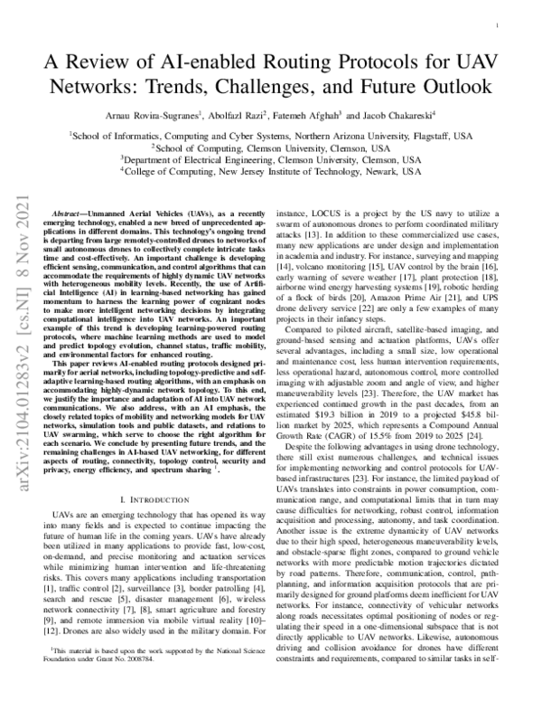 (PDF) A Review of AI-enabled Routing Protocols for UAV Networks: Trends ...