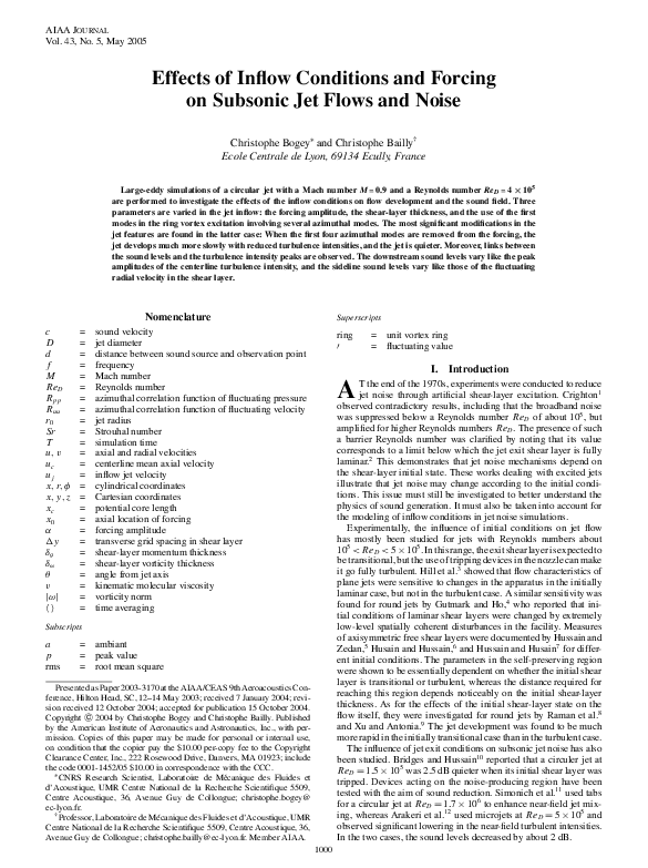 (PDF) Effects of Inflow Conditions and Forcing on Subsonic Jet Flows ...