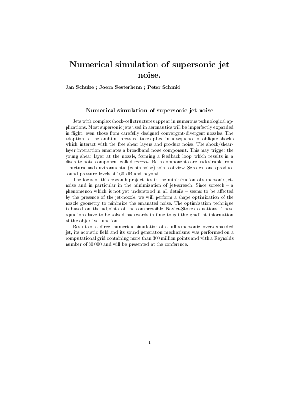 (PDF) Numerical Simulation of Supersonic Jet Noise