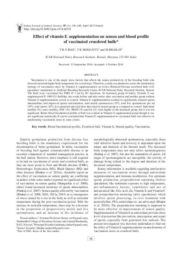 (PDF) Effect of vitamin E supplementation on semen and blood profile of ...