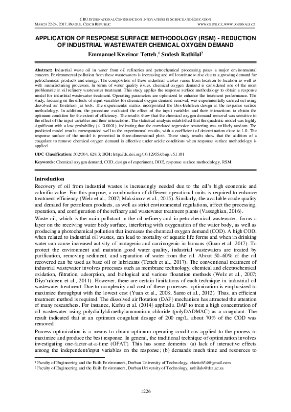 (PDF) Application of Response Surface Methodology (RSM) - Reduction of ...