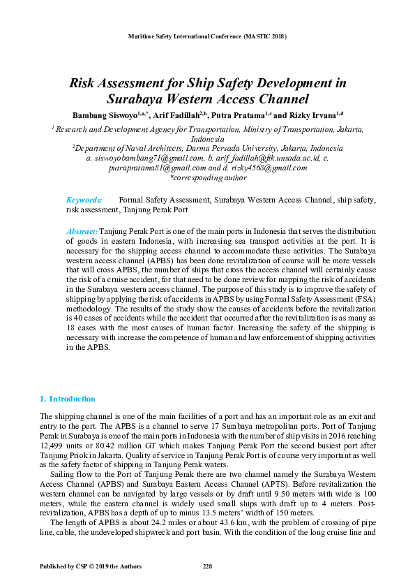 (PDF) Risk Assessment for Ship Safety Development in Surabaya Western ...