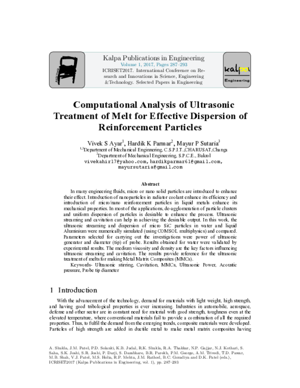 (PDF) Computational Analysis of Ultrasonic Treatment of Melt for ...