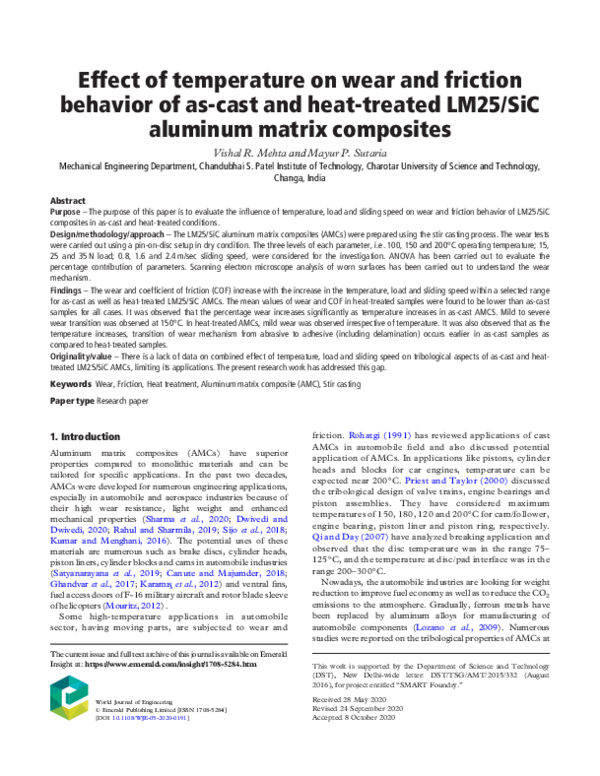 (PDF) Effect of temperature on wear and friction behavior of as-cast ...