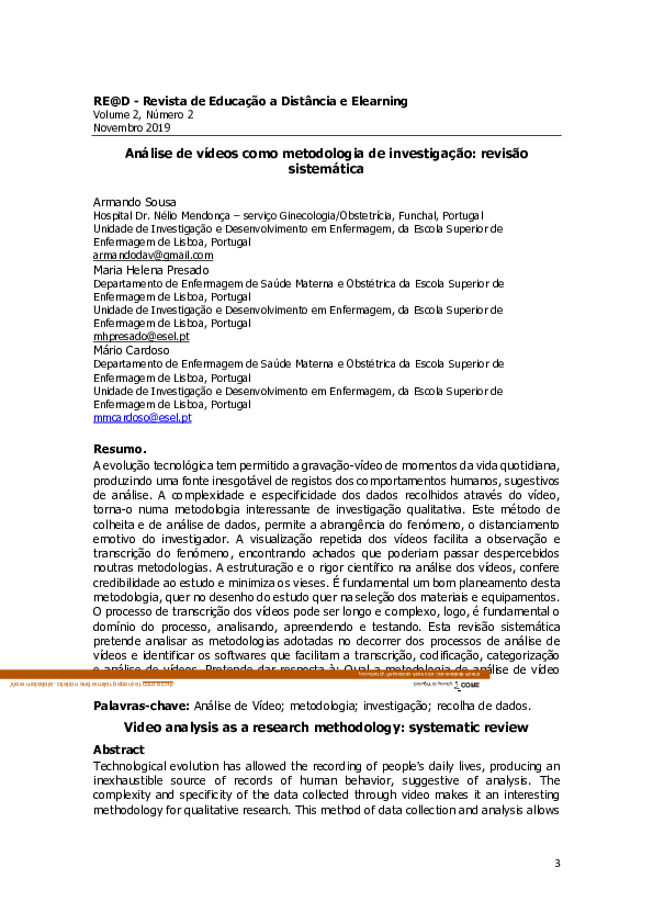 (PDF) Video analysis as a research methodology: systematic review