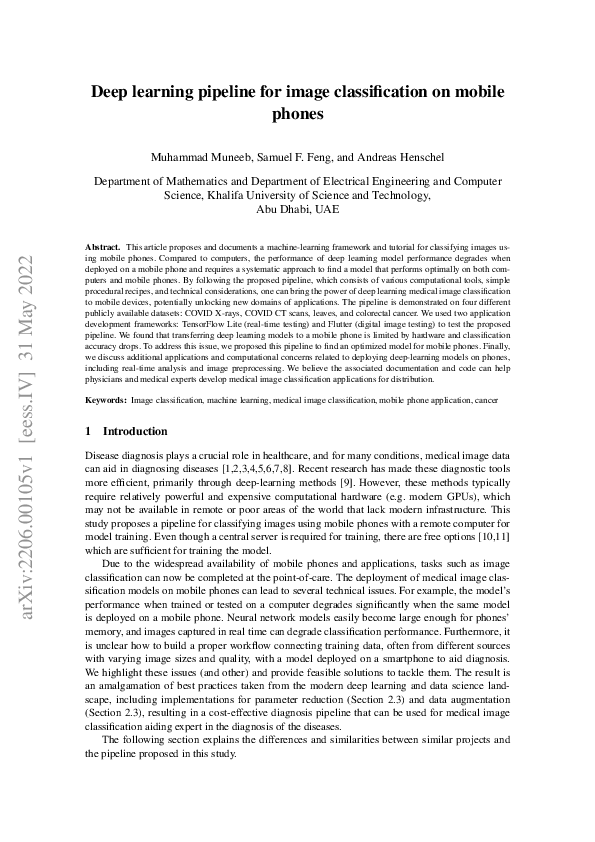 (PDF) Deep Learning Pipeline for Image Classification on Mobile Phones
