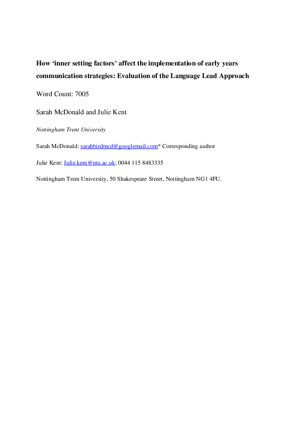 (PDF) How ‘inner setting factors’ affect the implementation of early ...