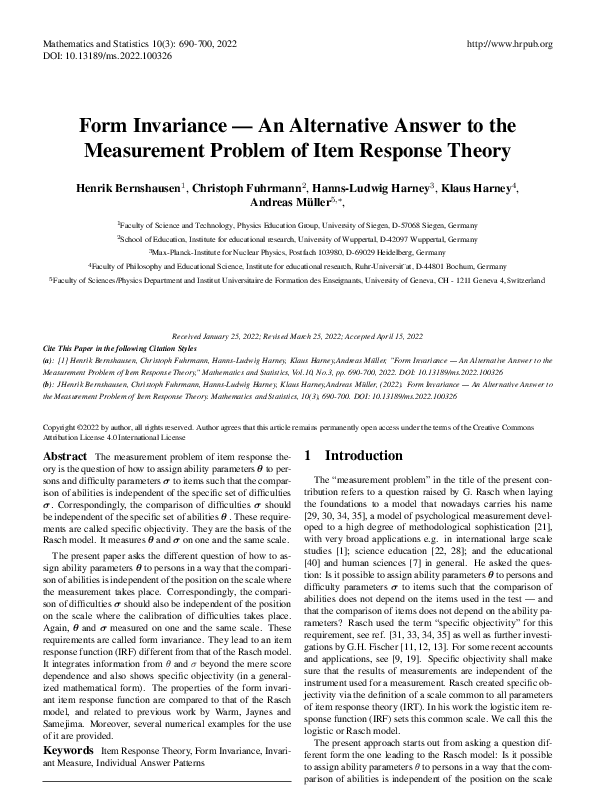 (PDF) Form Invariance - An Alternative Answer to the Measurement ...