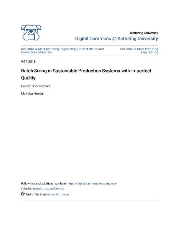 (PDF) Batch Sizing in Sustainable Production Systems with Imperfect Quality
