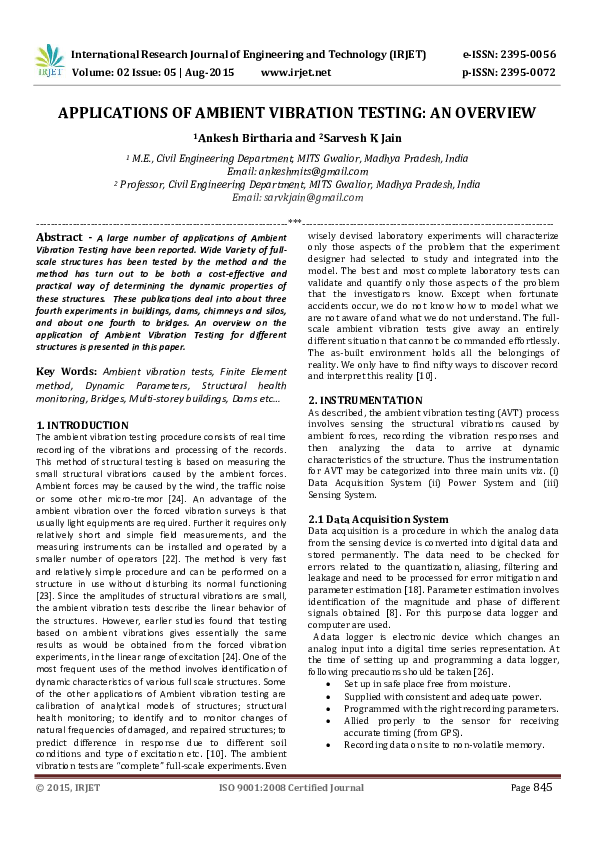 (PDF) Applications of Ambient Vibration Testing: An Overview