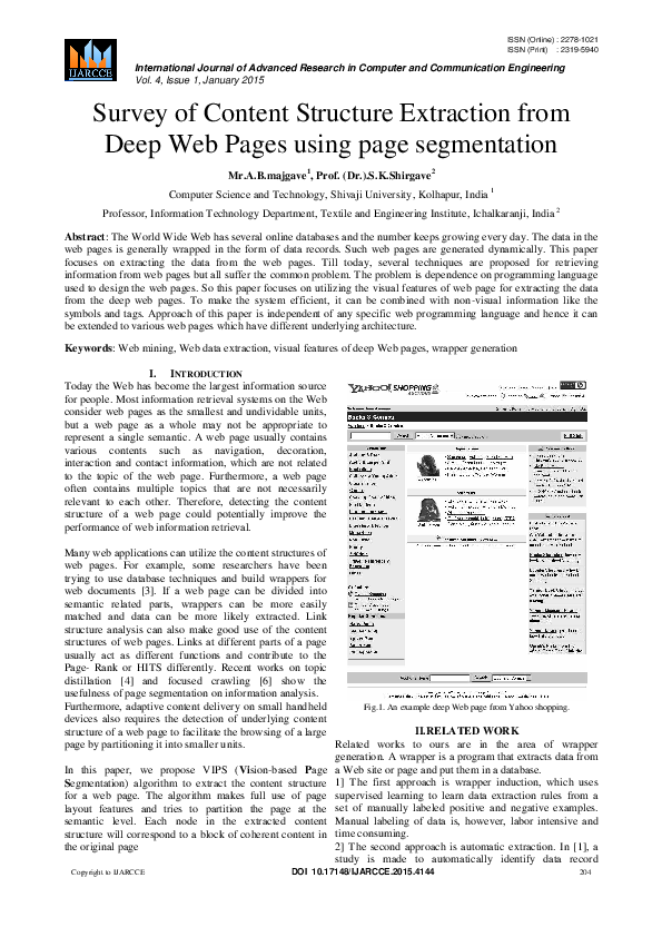 (PDF) Survey of Content Structure Extraction from Deep Web Pages using ...