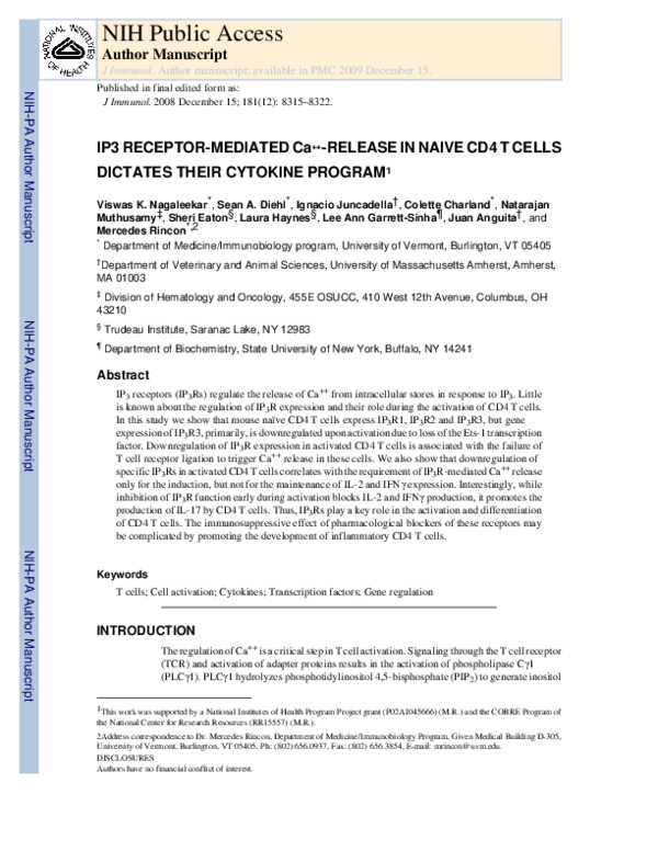 (PDF) IP3 RECEPTOR-MEDIATED Ca++-RELEASE IN NAIVE CD4 T CELLS DICTATES ...