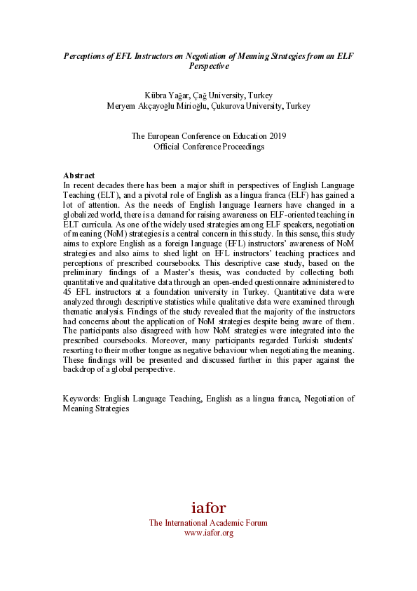 (PDF) Perceptions of EFL Instructors on Negotiation of Meaning ...