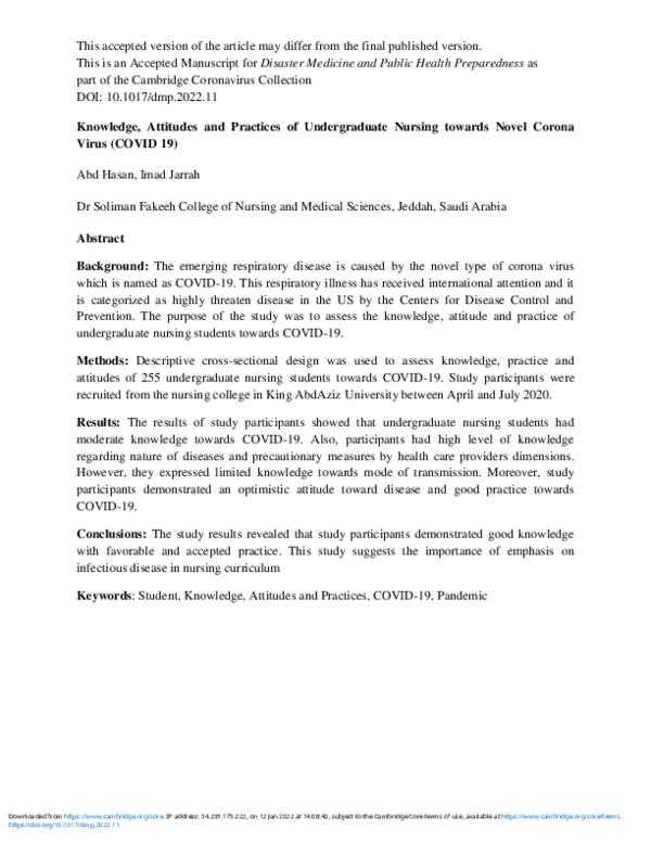 (PDF) Knowledge, Attitudes and Practices of Undergraduate Nursing ...