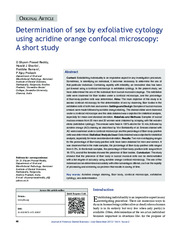 (PDF) Determination of sex by exfoliative cytology using acridine ...