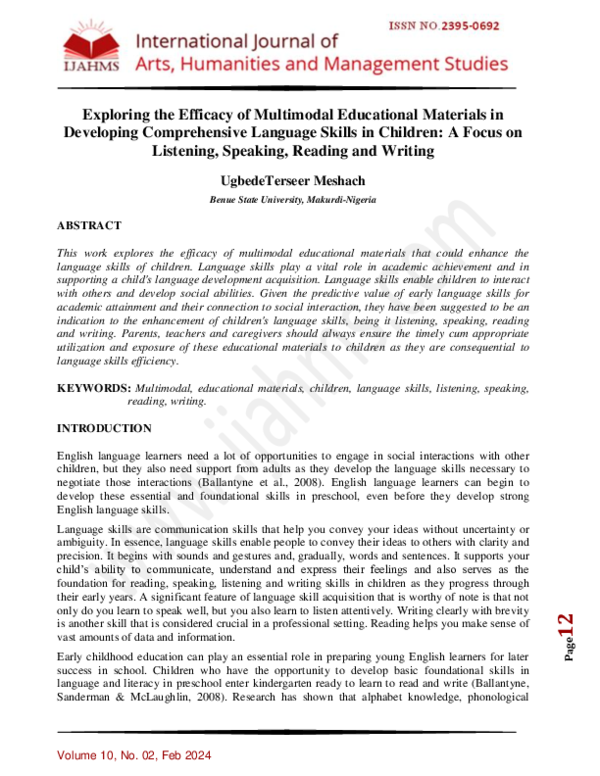 (PDF) Exploring the Efficacy of Multimodal Educational Materials in ...