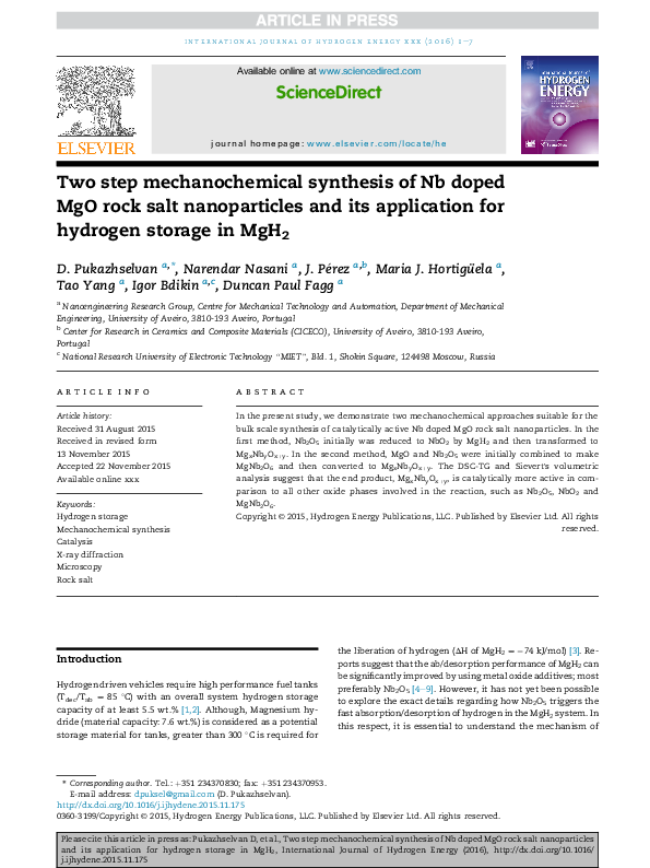 (PDF) Two step mechanochemical synthesis of Nb doped MgO rock salt ...