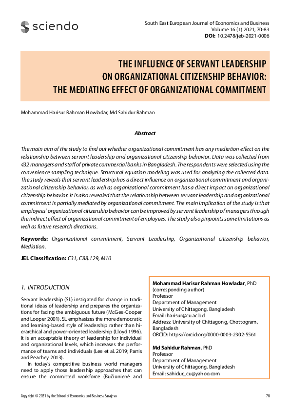 (PDF) The Influence of Servant Leadership on Organizational Citizenship ...
