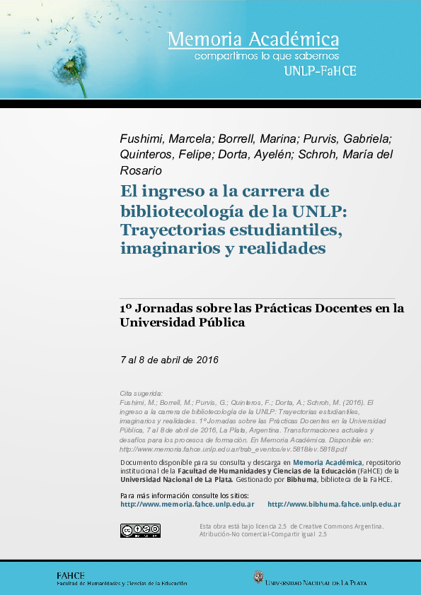 (PDF) El ingreso a la carrera de Bibliotecología de la UNLP ...