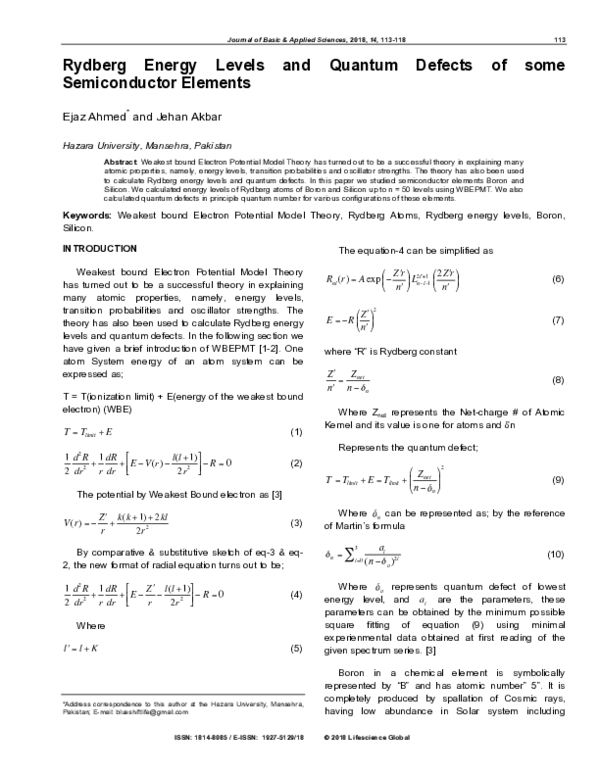 (PDF) Rydberg Energy Levels and Quantum Defects of some Semiconductor ...