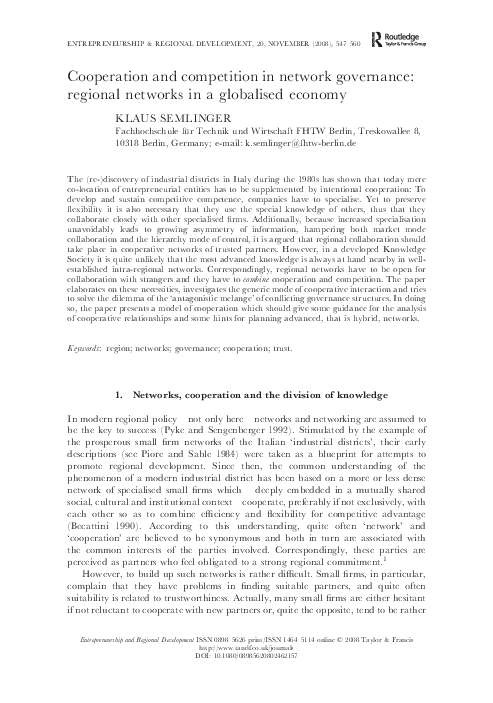 (PDF) Cooperation and competition in network governance: regional ...