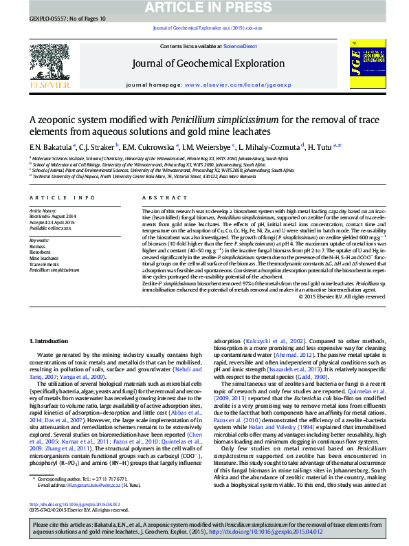 (PDF) A zeoponic system modified with Penicillium simplicissimum for ...